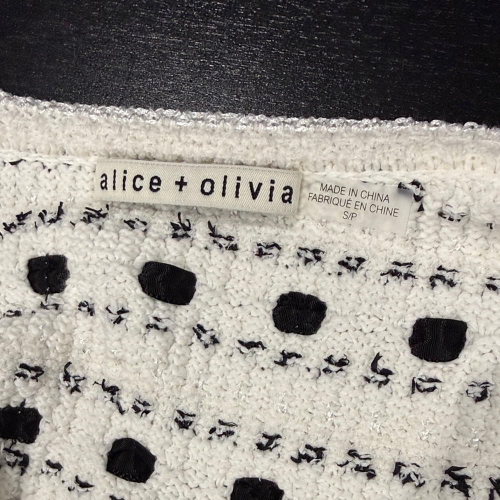 Alice + Olivia Marjorie Tweed Ribbon Woven Open Front Cardigan - Size Small - Picture 8 of 12
